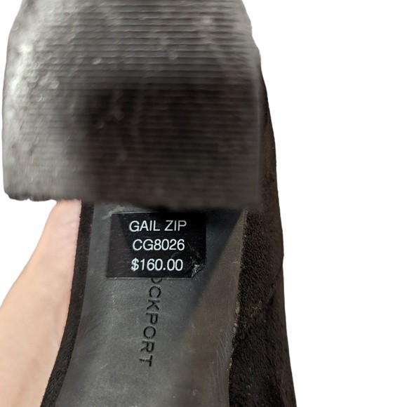 Rockport Black Micro Suede Ankle Boots Size 7 Block Heel Side Zip Closure Gail - Picture 12 of 16